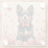 Australische Rinder mit Rose - Valentinstag Glasuntersetzer (Rückseite)