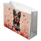 Australische Rinder mit Rose - Valentinstag Große Geschenktüte (Rückseite Schrägansicht)