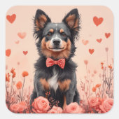 Australische Rinder mit Rose - Valentinstag Quadratischer Aufkleber (Vorderseite)