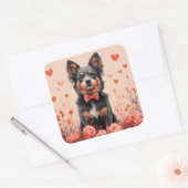 Australische Rinder mit Rose - Valentinstag Quadratischer Aufkleber (Umschlag)