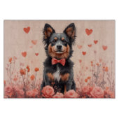 Australische Rinder mit Rose - Valentinstag Schneidebrett (Vorderseite)