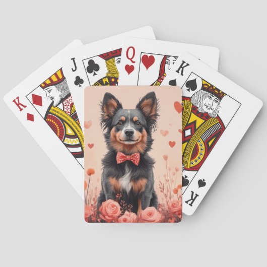 Australische Rinder mit Rose - Valentinstag Spielkarten (Rückseite)