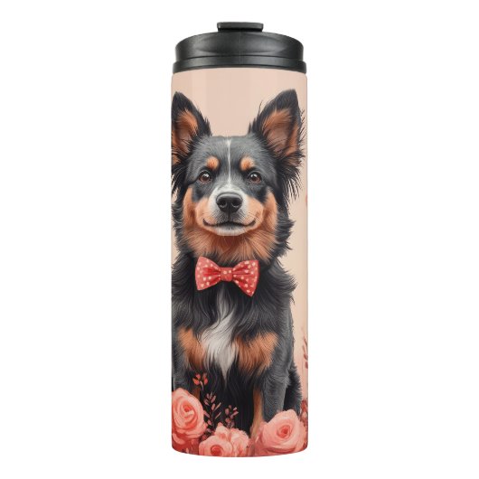 Australische Rinder mit Rose - Valentinstag Thermosbecher (Vorderseite)
