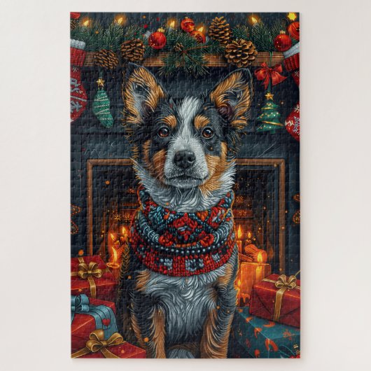 Australische Rinder mit Weihnachtsgeschenken Feuer Puzzle (Vertikal)