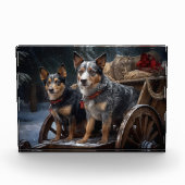 Australische Rinder Snowy Sleigh Weihnachtsdekor Fotoblock (Vorderseite)
