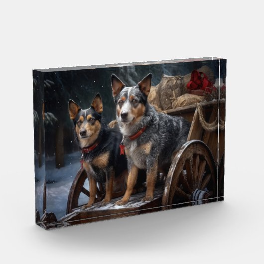 Australische Rinder Snowy Sleigh Weihnachtsdekor Fotoblock (Links)