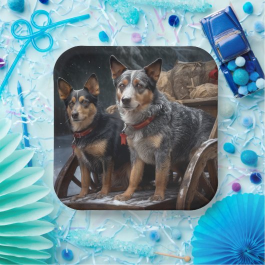 Australische Rinder Snowy Sleigh Weihnachtsdekor Pappteller (Party)