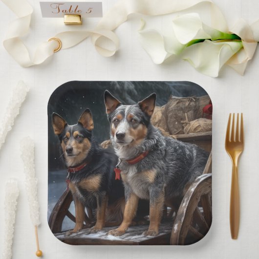 Australische Rinder Snowy Sleigh Weihnachtsdekor Pappteller (Hochzeit)