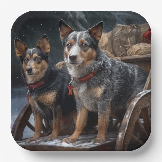 Australische Rinder Snowy Sleigh Weihnachtsdekor Pappteller (Vorderseite)