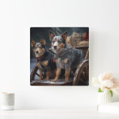 Australische Rinder Snowy Sleigh Weihnachtsdekor Quadratische Wanduhr (Zuhause)