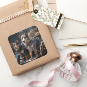 Australische Rinder Snowy Sleigh Weihnachtsdekor Quadratischer Aufkleber