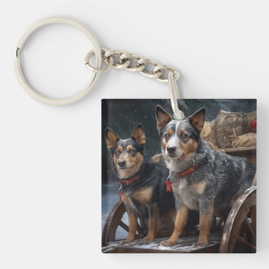 Australische Rinder Snowy Sleigh Weihnachtsdekor Schlüsselanhänger (Vorderseite)