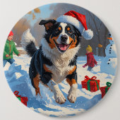 Australische Rinder Weihnachts-Schneeszene Button (Vorderseite)