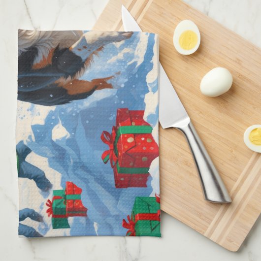 Australische Rinder Weihnachts-Schneeszene Geschirrtuch (Viertel Falte)