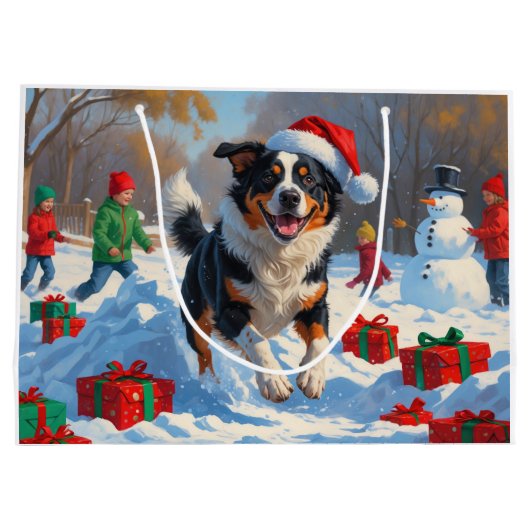 Australische Rinder Weihnachts-Schneeszene Große Geschenktüte (Rückseite)