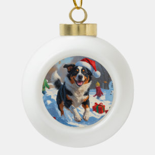 Australische Rinder Weihnachts-Schneeszene Keramik Kugel-Ornament