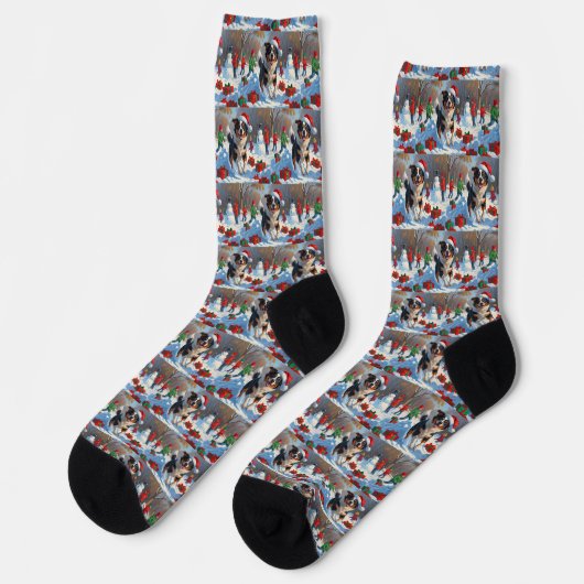Australische Rinder Weihnachts-Schneeszene Socken (Linkes Detail)