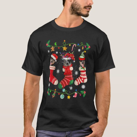 Australische Rinder Weihnachtssocken Xmas Dog T-Shirt (Vorderseite)