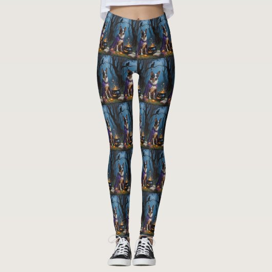 Australische Rinder-Whimsical Halloween-Malerei Leggings (Vorderseite)