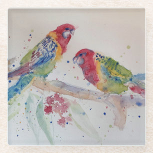Australische Rosella Parrot Aquarellkunst Glasuntersetzer