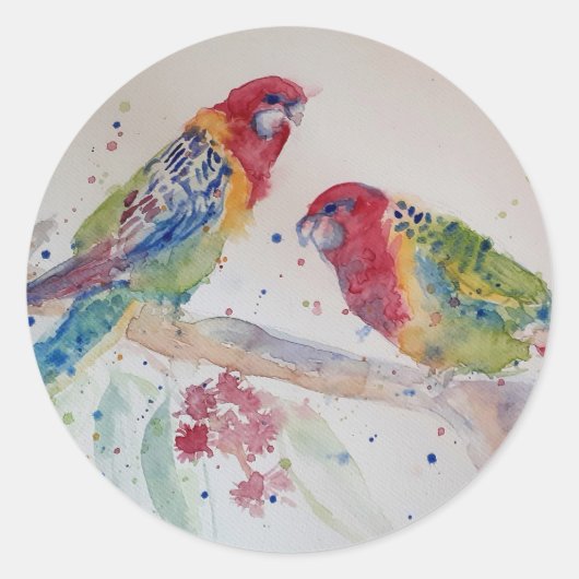 Australische Rosella Parrot Watercolor Kunst Runder Aufkleber (Vorderseite)