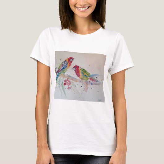 Australische Rosella Parrots Watercolor Art T Shir T-Shirt (Vorderseite)