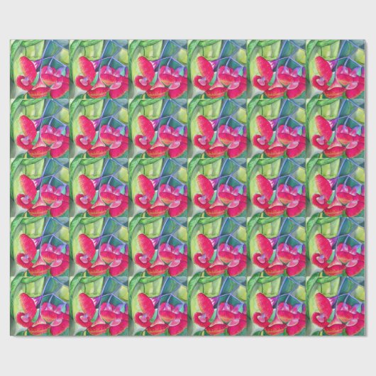 Australische Rot Blütengummi Aquarellkunst Geschenkpapier (Flach)