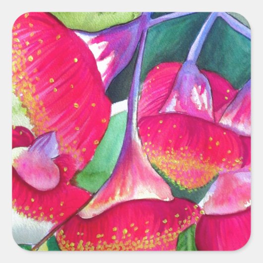 Australische Rot Blütengummi Aquarellkunst Quadratischer Aufkleber (Vorderseite)