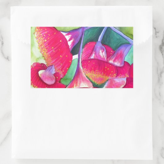 Australische Rot Blütengummi Aquarellkunst Rechteckiger Aufkleber (Tasche)