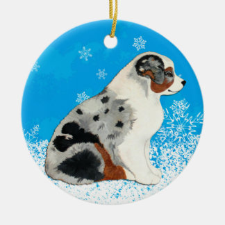Australische Schäfer-Welpen-Schnee-Verzierung Keramik Ornament