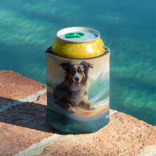 Australische Schäferhund-Strand-Surfing-Malerei Dosenkühler