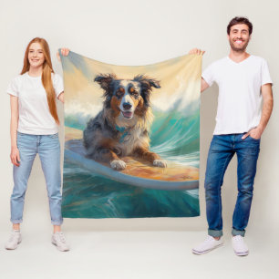 Australische Schäferhund-Strand-Surfing-Malerei Fleecedecke