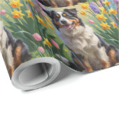 Australische Schäferhunde Dog Spring Blumen Malere Geschenkpapier (Rolleneckpunkt)