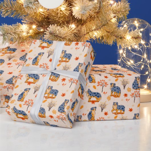 Australische Schäferhunde Herbst verlässt Bushes M Geschenkpapier (Feiertage)