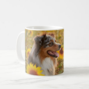 Australische Schäferhunde und Sonnenblumen Kaffeetasse