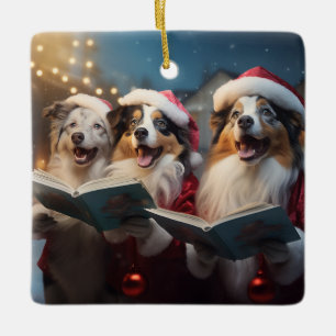 Australische Schäferhunde Weihnachts-Weihnachtsfei Keramikornament