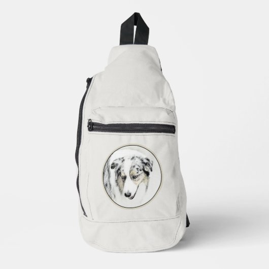 Australische Shepherd Painting Blue Merle Dog Art Crossbody Bag (Vorderseite)