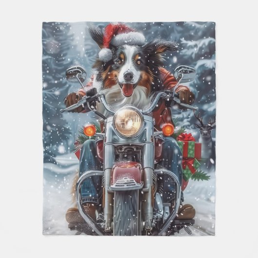 Australische Shepherd Riding Motorrad Weihnachten Fleecedecke (Vorderseite)