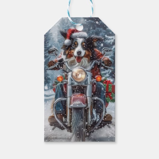 Australische Shepherd Riding Motorrad Weihnachten Geschenkanhänger (Vorderseite)