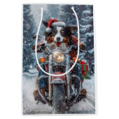 Australische Shepherd Riding Motorrad Weihnachten Mittlere Geschenktüte (Vorderseite)