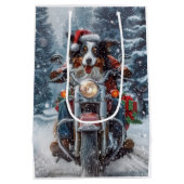 Australische Shepherd Riding Motorrad Weihnachten Mittlere Geschenktüte (Rückseite)