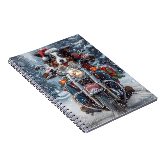 Australische Shepherd Riding Motorrad Weihnachten Notizblock (Rechte Seite)