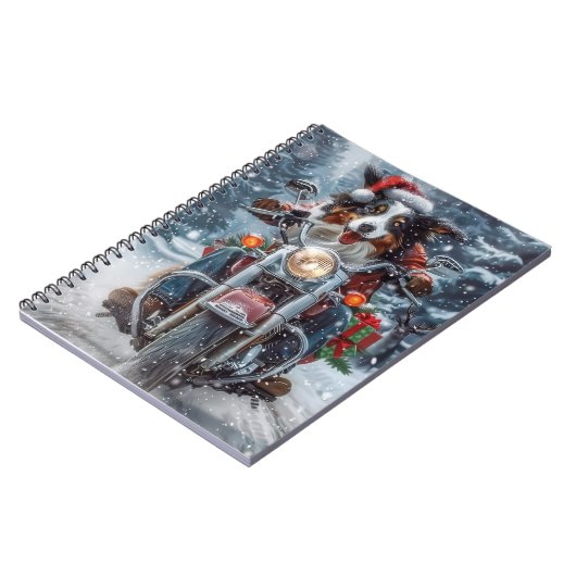 Australische Shepherd Riding Motorrad Weihnachten Notizblock (Linke Seite)