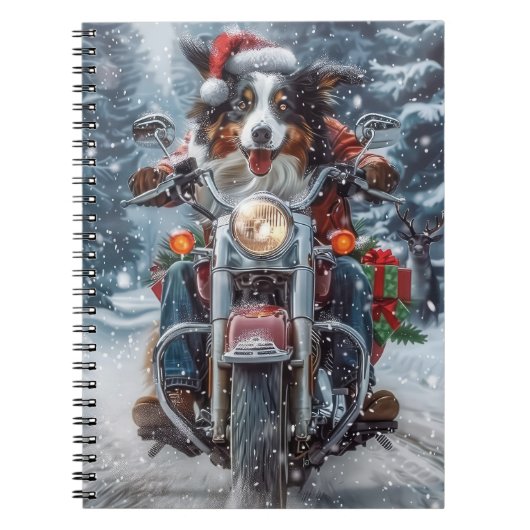 Australische Shepherd Riding Motorrad Weihnachten Notizblock (Vorderseite)