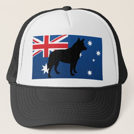 Australische Silhouette von Rinderhunden unter Fla Truckerkappe (Vorderseite)