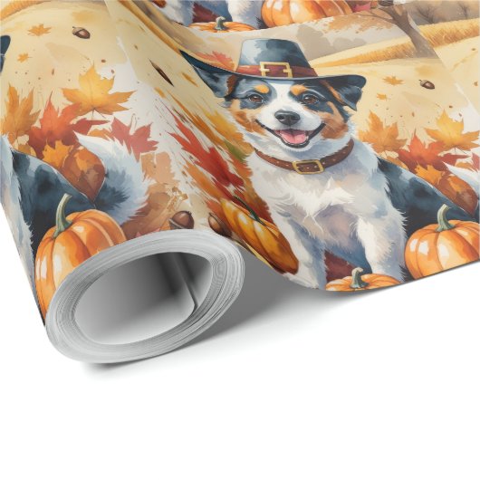 Australische Terrier Herbstleaves Erntedank Art Geschenkpapier (Rolleneckpunkt)