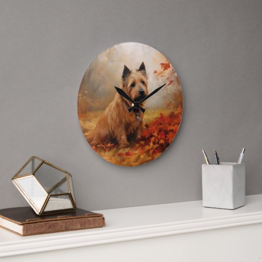 Australische Terrier im Herbst Leaves Fall Inspiri Große Wanduhr (Büro)