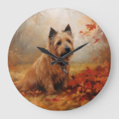Australische Terrier im Herbst Leaves Fall Inspiri Große Wanduhr (Vorderseite)