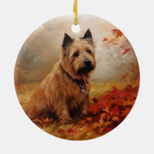 Australische Terrier im Herbst Leaves Fall Inspiri Keramik Ornament (Hinten)