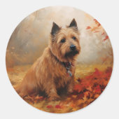 Australische Terrier im Herbst Leaves Fall Inspiri Runder Aufkleber (Vorderseite)